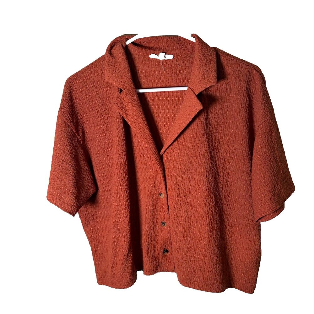 Madewell Shirt Women's Medium Orange Textured Button Up Collared Top Preppy